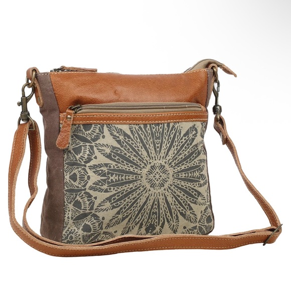 Myra Bag Handbags - NWT Myra Bag Leather Brown and Tan Patterned w/ Canvas Crossbody Bag